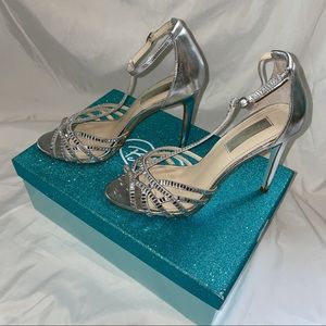 Betsey Johnson Ruby Silver Rhinestone Heel